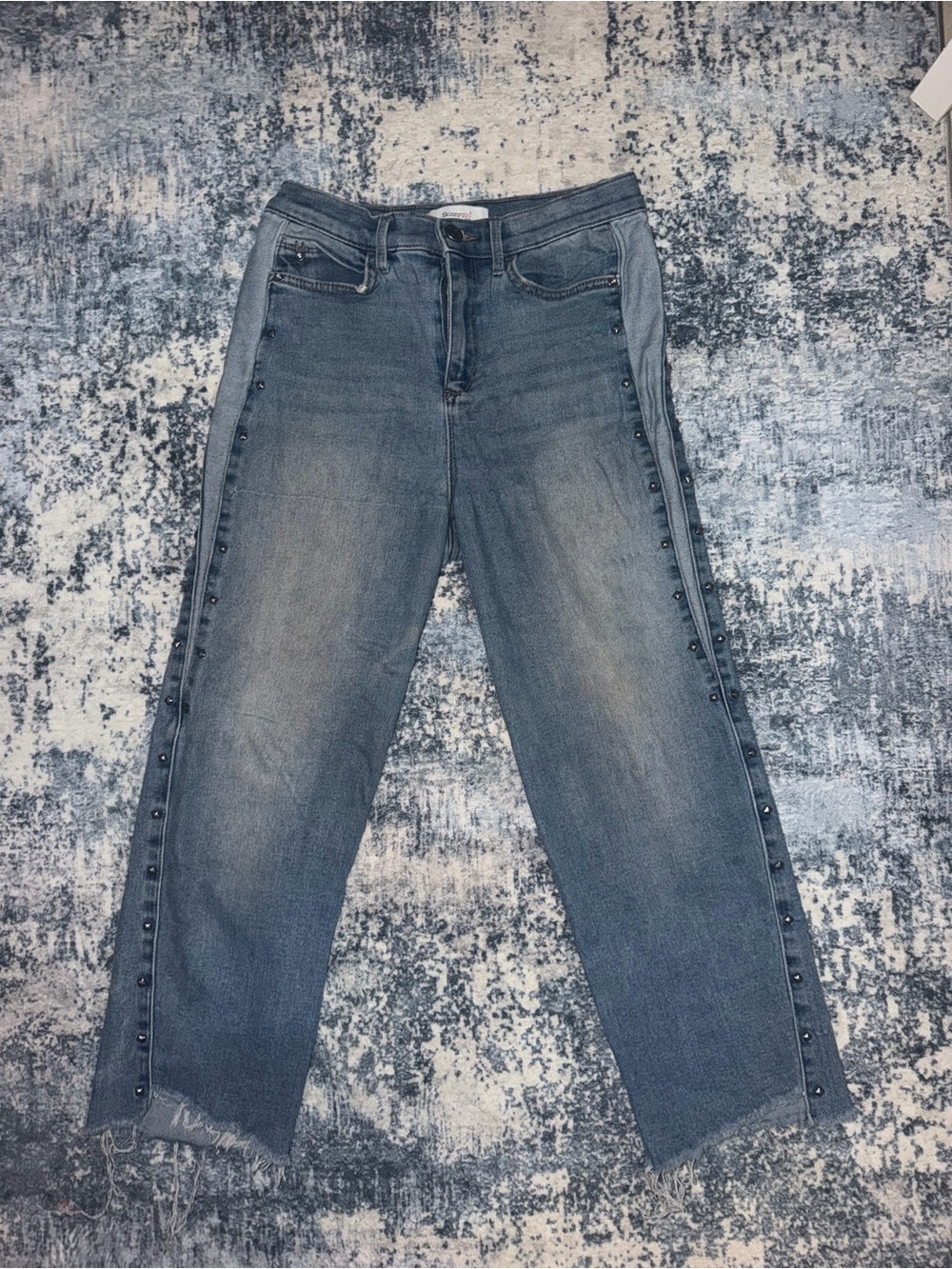 Skinnygirl Washed Blue Straight-Leg Jeans with Side Studs